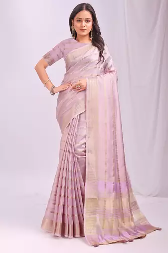 Light pink woven zari organza saree