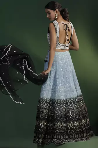 black embroidered silk lehenga with Kurti
