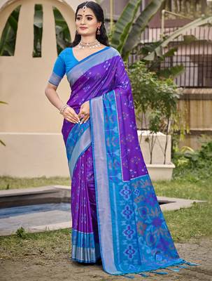 Violet pochampalli silk blend woven saree 1