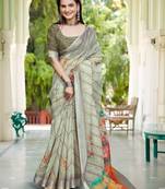 Pista linen cotton woven border printed saree