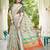 Pista linen cotton woven border printed saree
