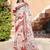 Cream linen cotton woven border printed saree