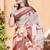 Cream linen cotton woven border printed saree