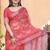 Red linen cotton woven border printed saree