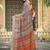 Grey linen cotton woven border printed saree