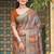 Grey linen cotton woven border printed saree