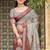Grey linen cotton woven border printed saree
