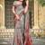 Grey linen cotton woven border printed saree