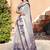 Off white linen cotton woven border printed saree