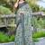 Green linen cotton woven border printed saree