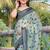Green linen cotton woven border printed saree