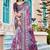 Purple linen cotton woven border printed saree