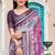 Purple linen cotton woven border printed saree