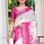Pink linen cotton woven border printed saree