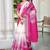 Pink linen cotton woven border printed saree