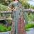 Grey linen cotton woven border printed saree