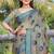 Grey linen cotton woven border printed saree
