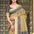 Yellow linen cotton woven border printed saree