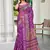 Purple printed saree with woven border