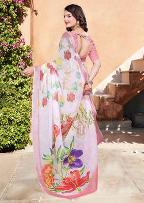 Off white printed saree with woven border 2