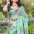 Green printed saree with woven border