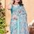 Sea green printed saree with woven border