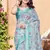 Sea green printed saree with woven border