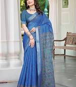 Blue printed saree with woven border