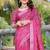 Pink printed saree with woven border