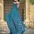 Teal printed saree with woven border