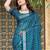 Teal printed saree with woven border