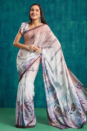 Wine crepe digital printed ready to wear saree