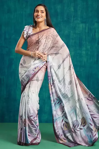 Wine crepe digital printed ready to wear saree
