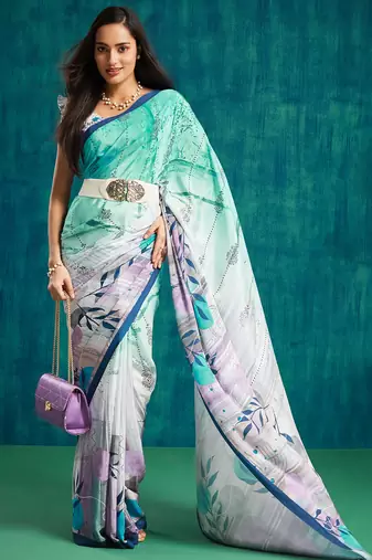 Purple crepe digital printed ready to wear saree