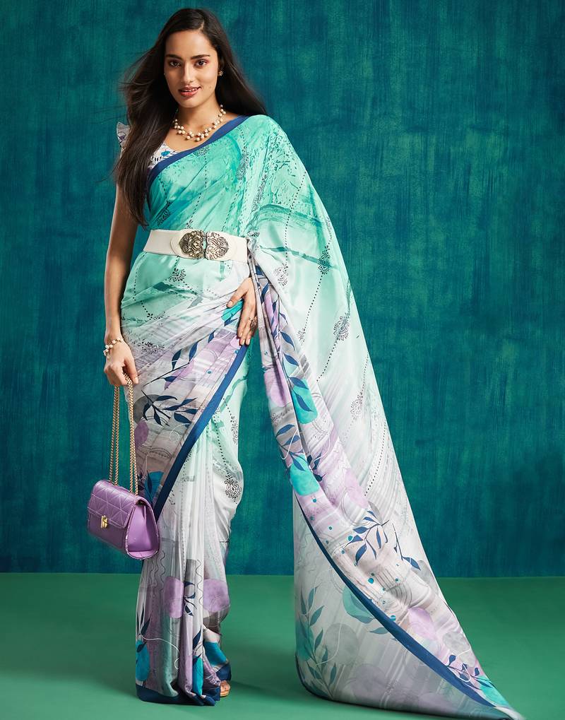 Purple crepe digital printed ready to wear saree