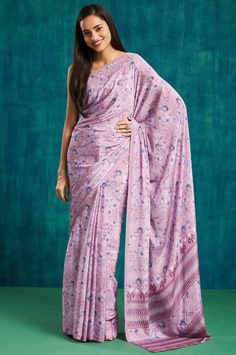 Purple crepe printed ready to wear saree