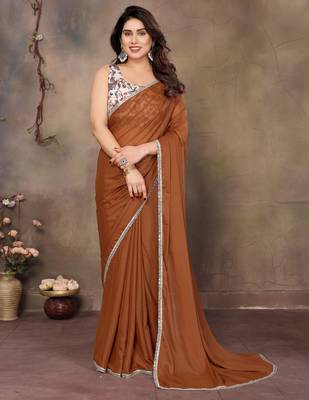 Brown georgette solid saree 1