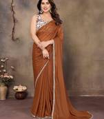 Brown georgette solid saree