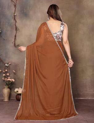 Brown georgette solid saree 2