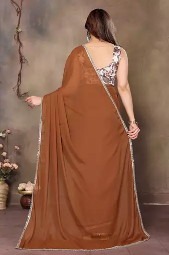 Brown georgette solid saree