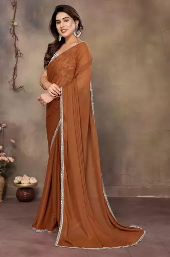 Brown georgette solid saree