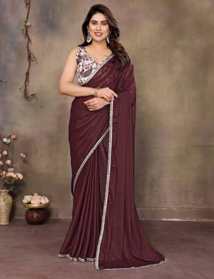 Coffee georgette solid saree 1