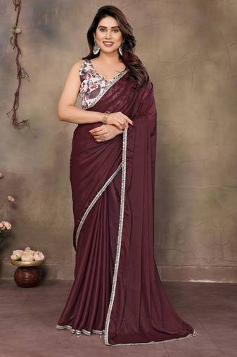 Coffee georgette solid saree