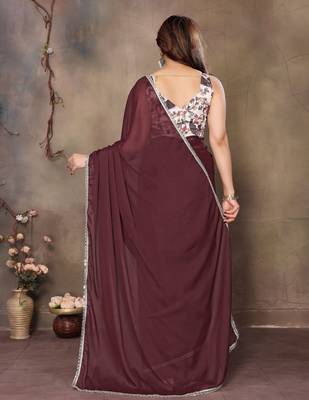 Coffee georgette solid saree 2