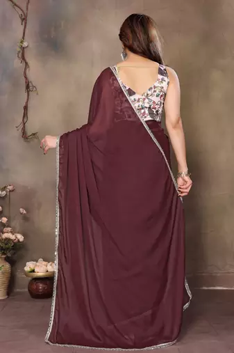Coffee georgette solid saree