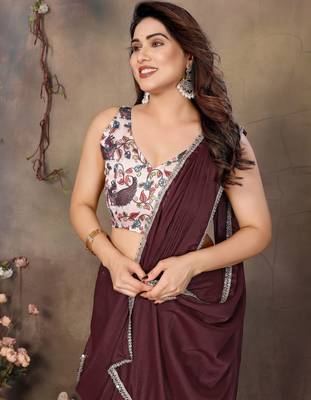 Coffee georgette solid saree 3
