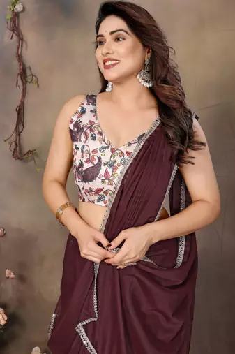 Coffee georgette solid saree