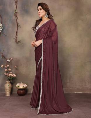 Coffee georgette solid saree 4