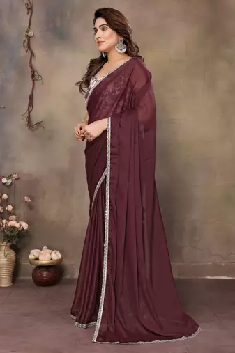 Coffee georgette solid saree