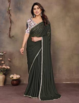 Green georgette solid saree 1